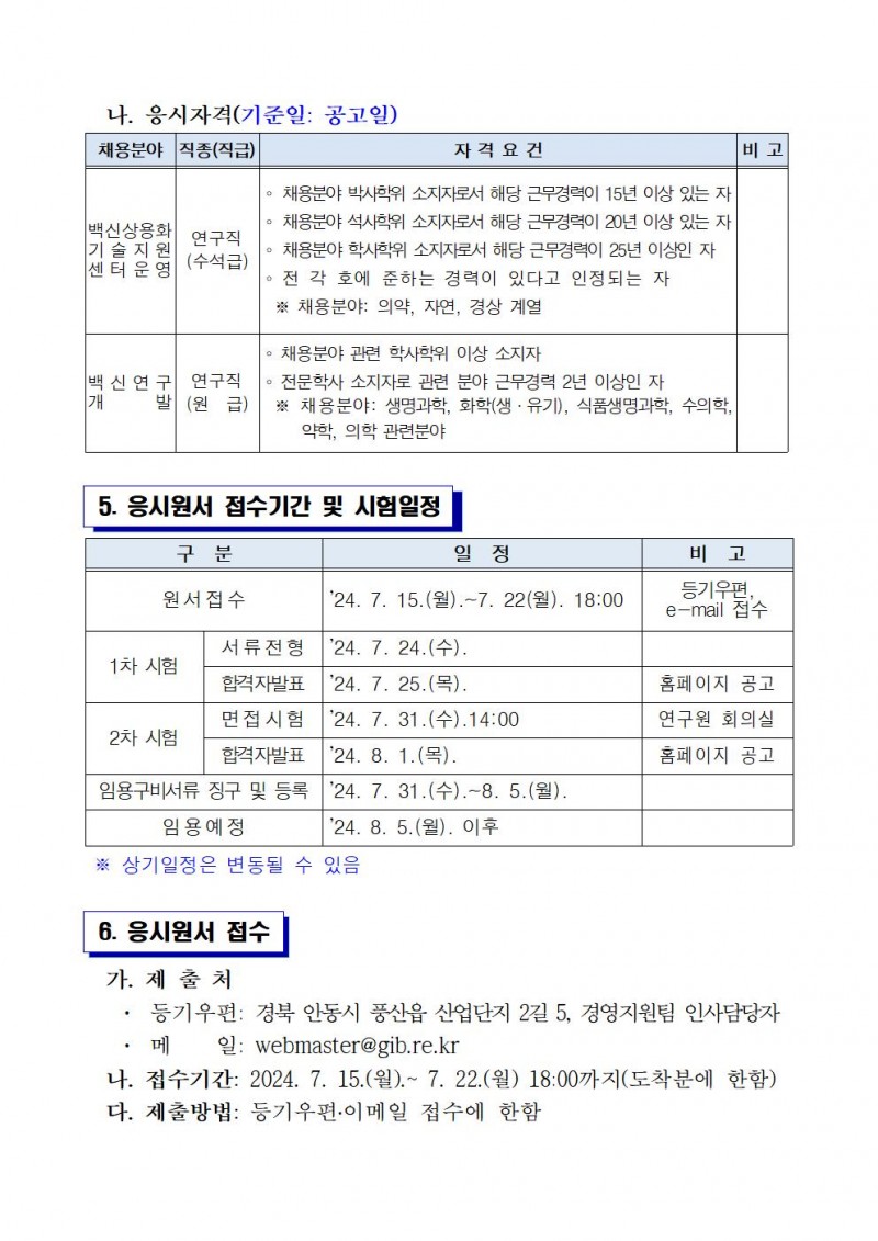 붙임 1. 2024년 제2차 직원채용 공고문.hwp 참조